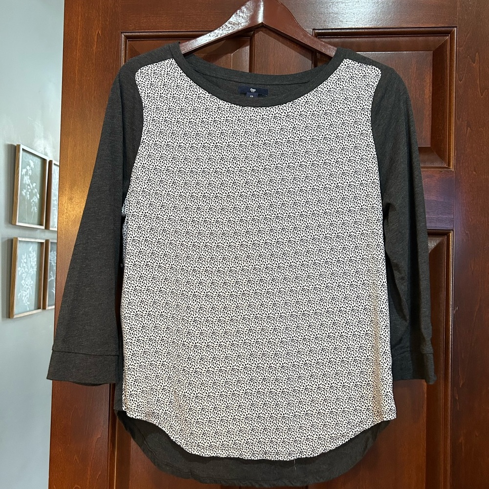 Gap Mixed Media Raglan Top Size L‎ Black White 3/4 Sleeve Casual